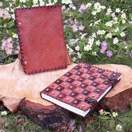 Grimoire en cuir - Damier - Crochet laiton - XL