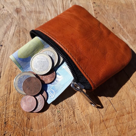 Mini porte-monnaie en cuir naturel