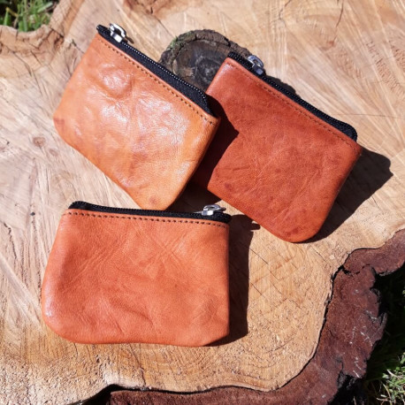 Mini porte-monnaie en cuir naturel