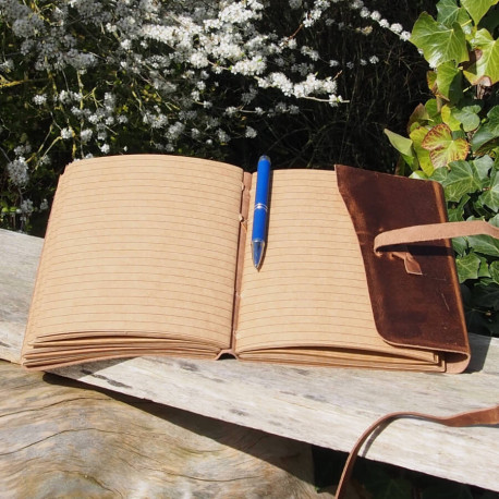 Carnet en cuir de Buffle avec lignes - Lacet  - M