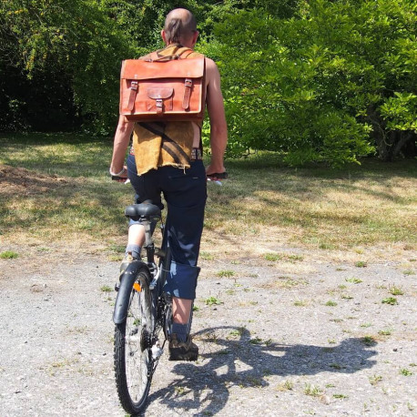 Cartable cuir à l'ancienne avec bretelles - XL