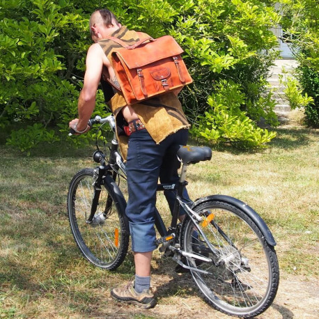 Cartable cuir à l'ancienne avec bretelles - XL