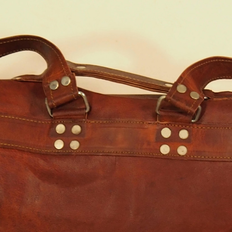 Cartable cuir à l'ancienne avec bretelles - XL