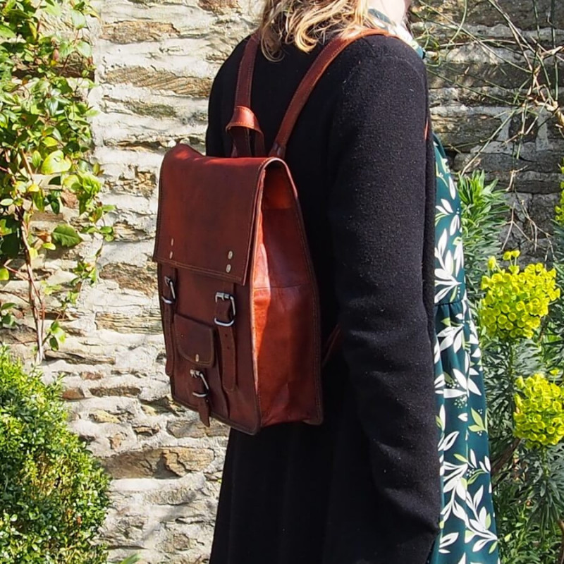 cartable d colier avec bretelles cuir naturel ordinateur 13pouces