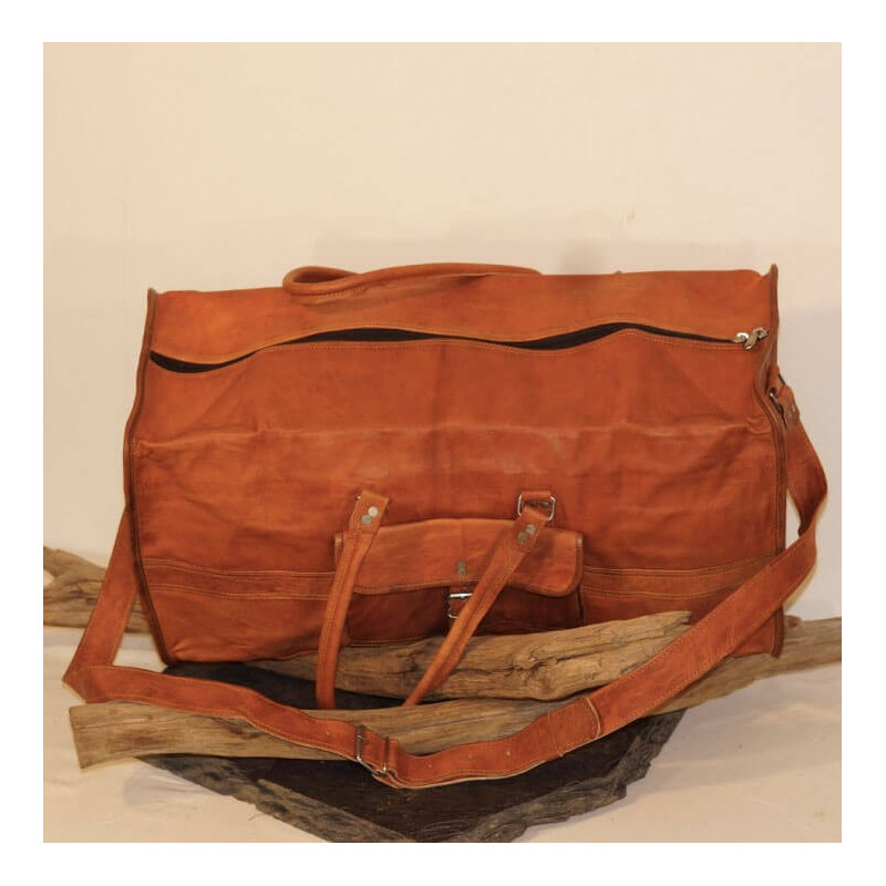 Sac de voyage en cuir vintage - Carré - XXXL