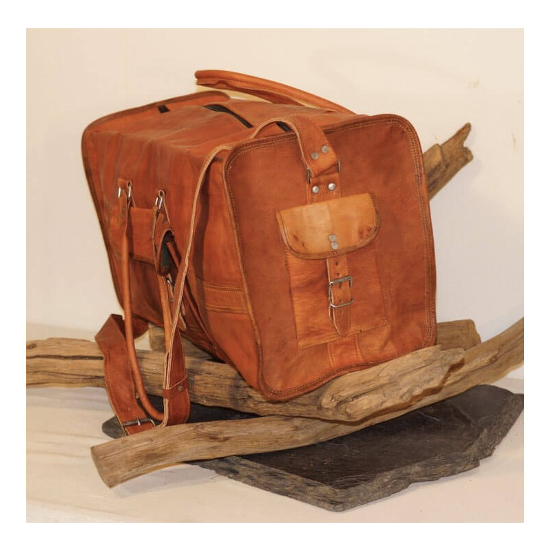 grand sac de voyage en cuir véritable vintage week-end artisanat