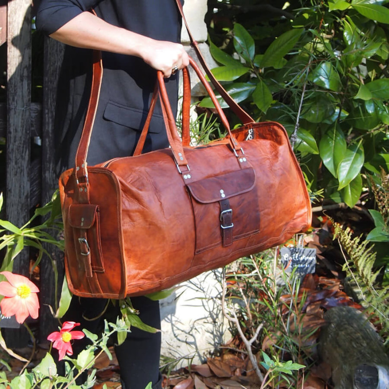 Grand sac de voyage / week-end pour homme et femme, taille L, cuir