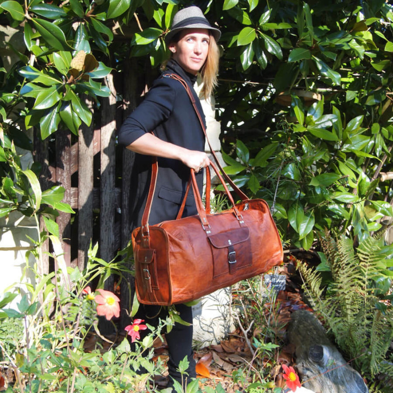 Sac de voyage en cuir vintage - Carré - XXXL