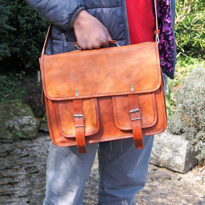 Cartable vintage en cuir - Ordinateur 13''