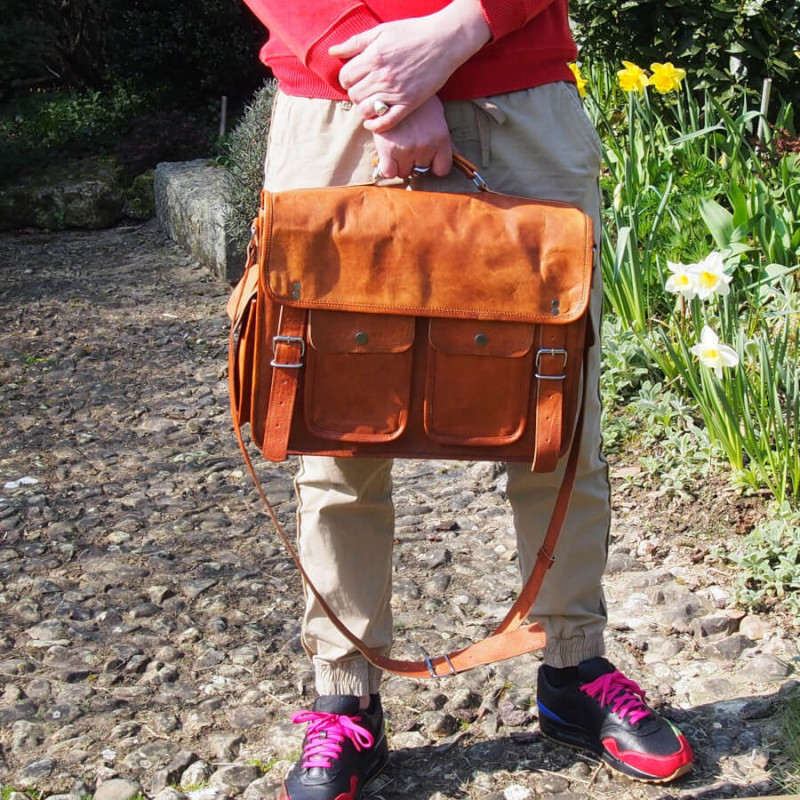 Cartable vintage en cuir - Ordinateur 15''