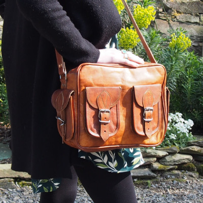Sacoche en cuir vintage à bandoulière - Multipoches - M