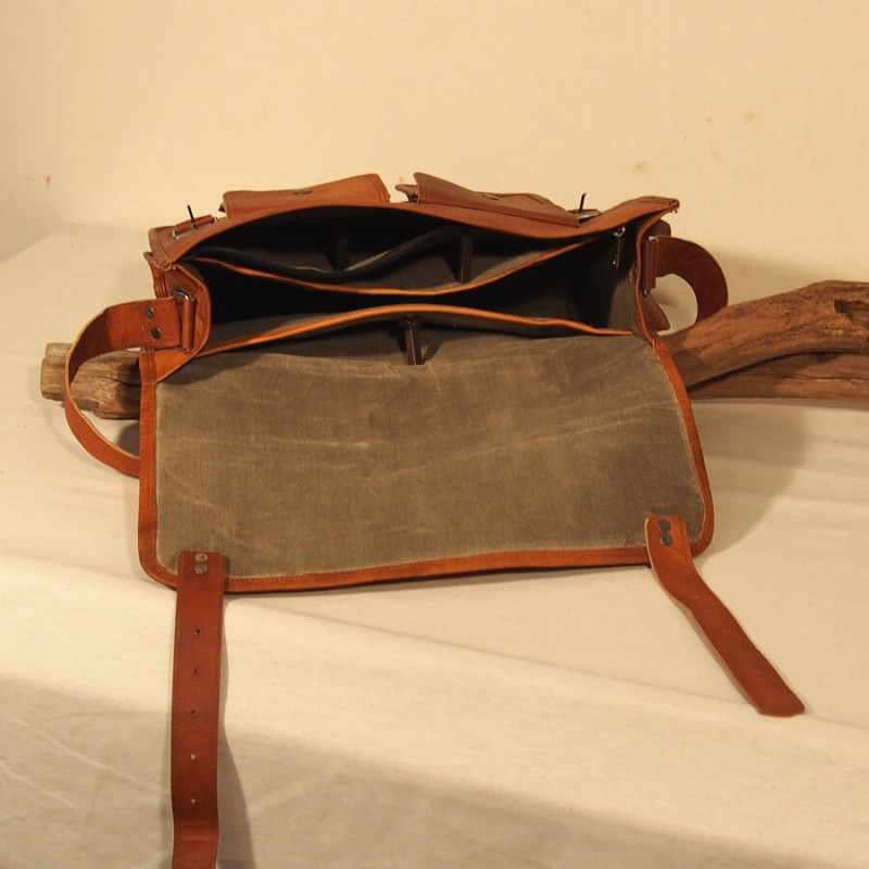 Cartable vintage en cuir - Ordinateur 15''