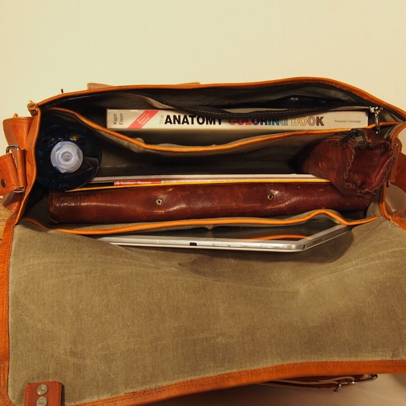 Cartable vintage en cuir - Ordinateur 15''