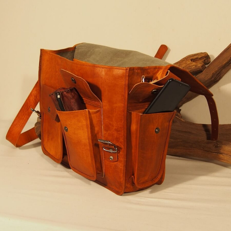 Cartable vintage en cuir - Ordinateur 15''