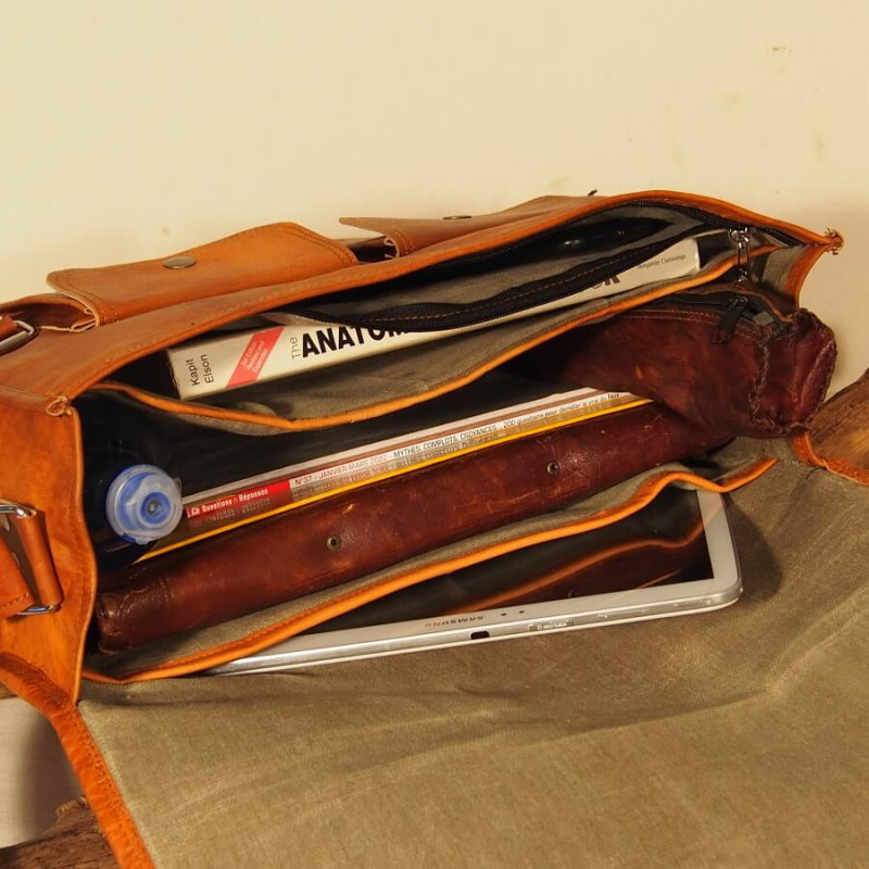 Cartable vintage en cuir - Ordinateur 15''