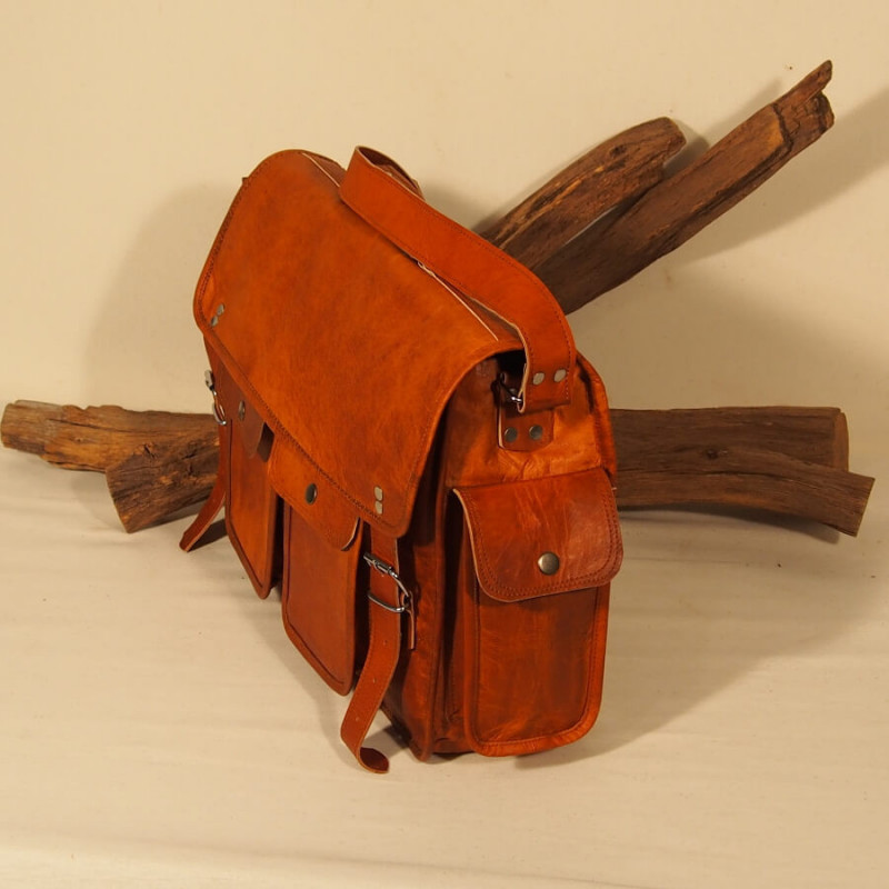 Cartable vintage en cuir - Ordinateur 15''