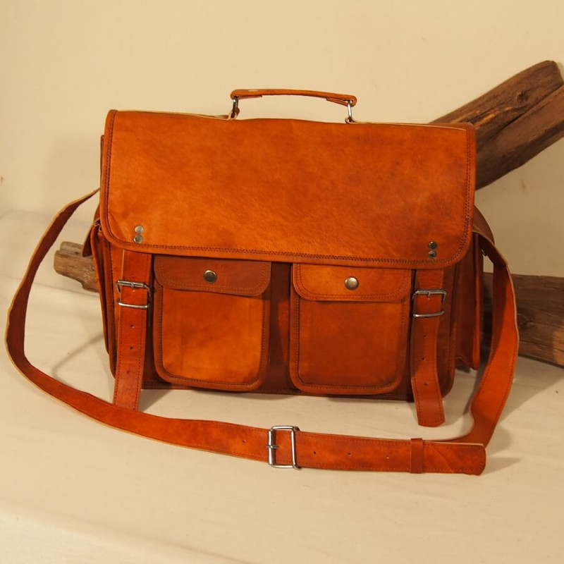 Cartable vintage en cuir - Ordinateur 15''