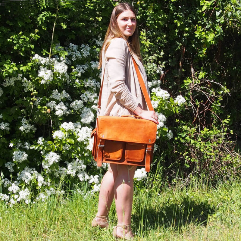 Cartable vintage en cuir - Ordinateur 15''