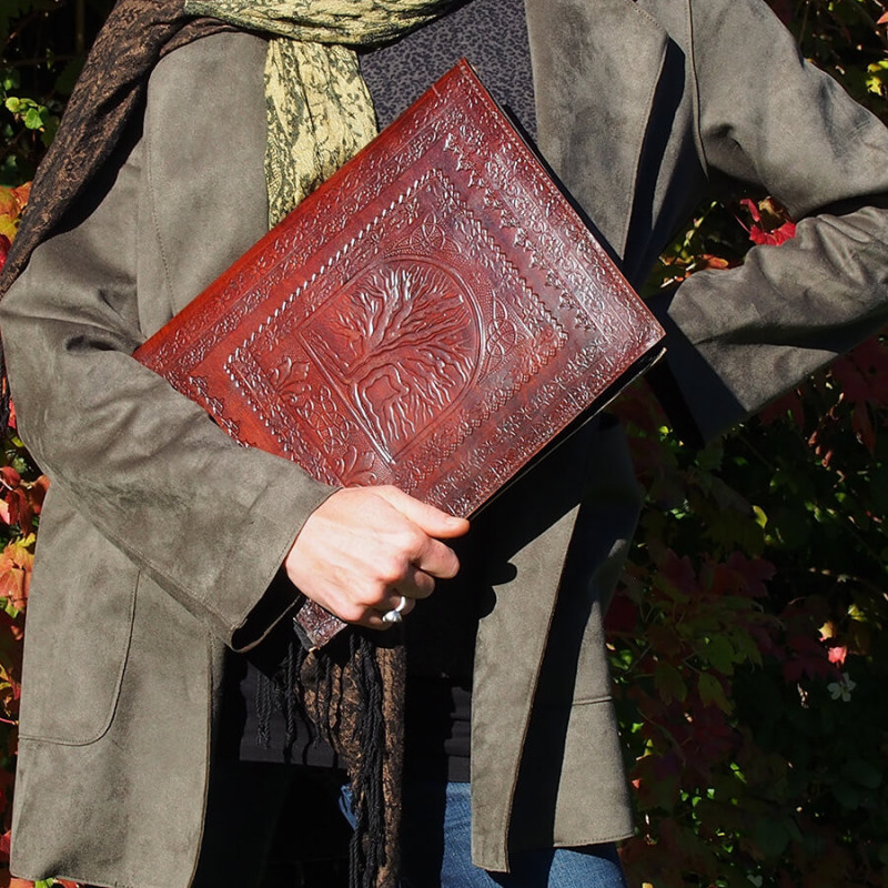 Porte documents en cuir repoussé - Fermeture éclair