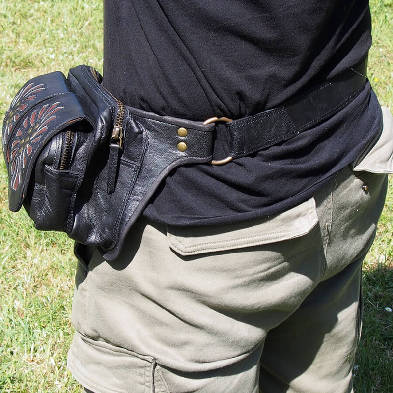 Ceinture en cuir 4 poches - Double soleil