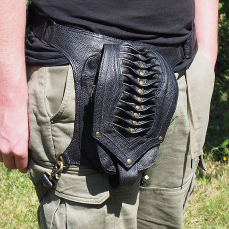 Ceinture cuir à poches - Biker - Hanche / Jambe - Noir