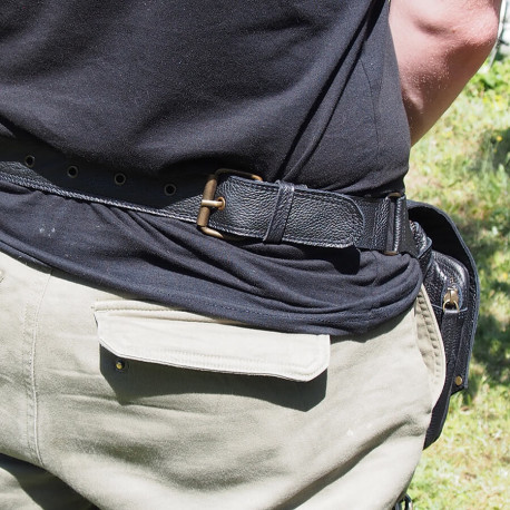 Ceinture cuir à poches - Biker - Hanche / Jambe - Noir