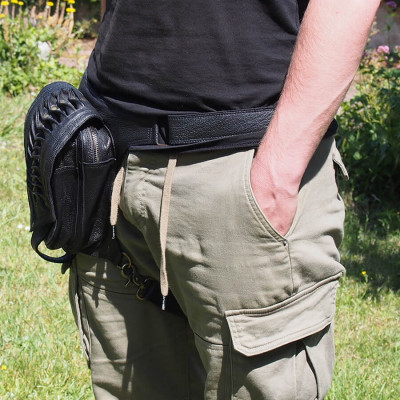 Ceinture cuir à poches - Biker - Hanche / Jambe - Noir