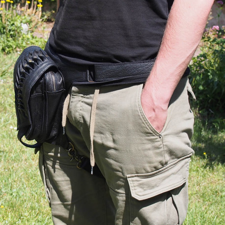 Ceinture cuir à poches - Biker - Hanche / Jambe - Noir