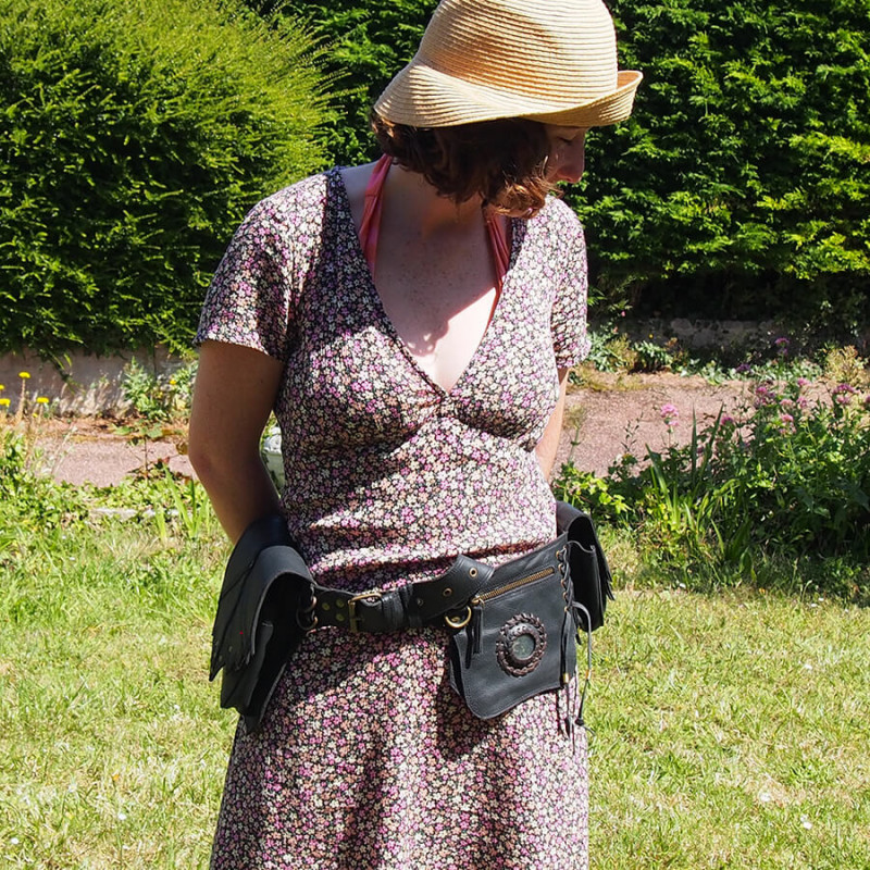 Ceinture à poches en cuir Feuilles et labradorite - Trolls
