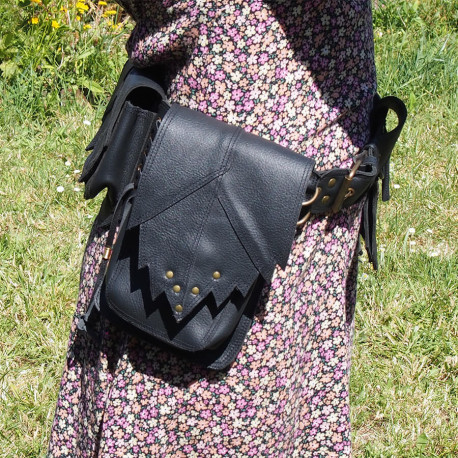 Ceinture à poches en cuir Feuilles et labradorite - Trolls