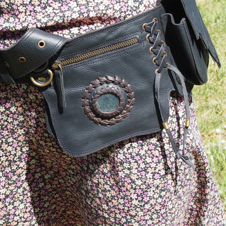 Ceinture à poches en cuir Feuilles et labradorite - Trolls