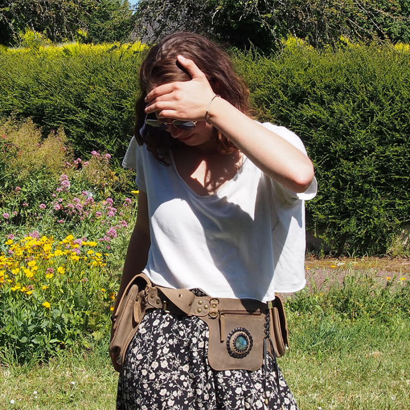 Ceinture à poches en cuir Feuilles et labradorite - Trolls