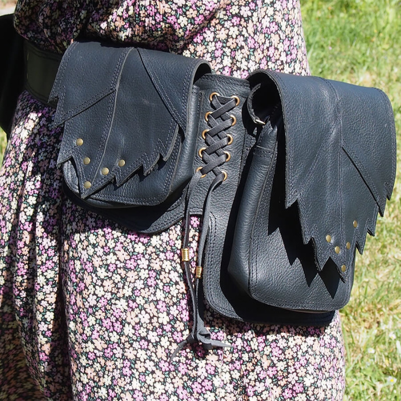 Ceinture à poches en cuir Feuilles et labradorite - Trolls