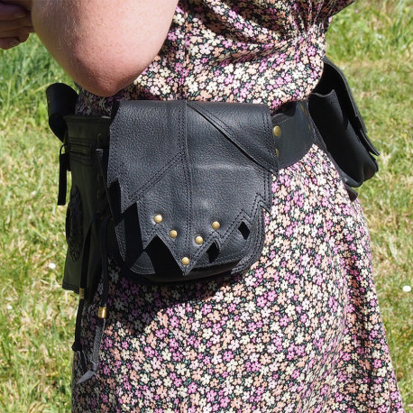 Ceinture à poches en cuir Feuilles et labradorite - Trolls