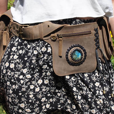 Ceinture à poches en cuir Feuilles et labradorite - Trolls