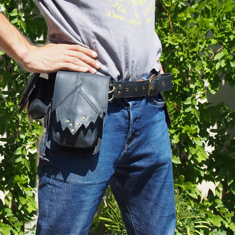 Ceinture à poches en cuir Feuilles et labradorite - Trolls