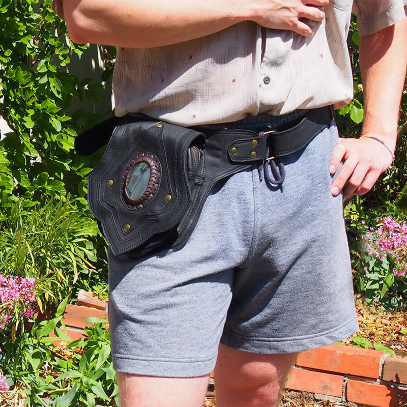 Pochette ceinture en cuir - Labradorite - Tribale