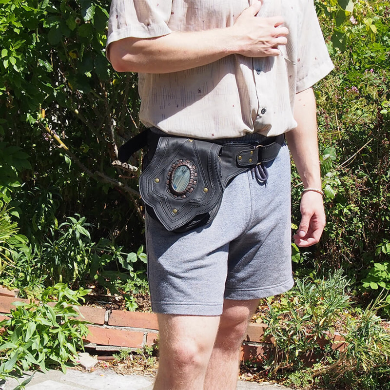 Pochette ceinture en cuir - Labradorite - Tribale