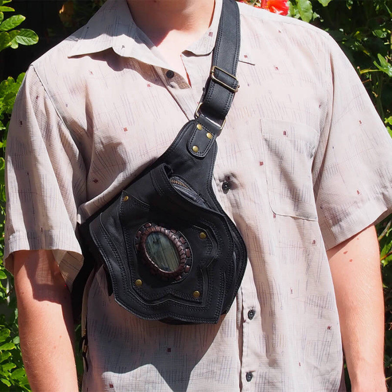 Pochette ceinture en cuir - Labradorite - Tribale