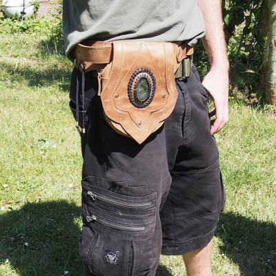 Pochette ceinture en cuir - Labradorite - Tribale