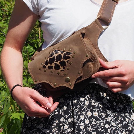 Ceinture cuir à poches festival - Girafe