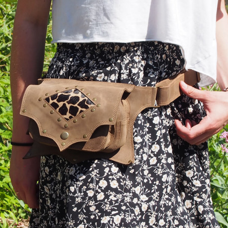 Ceinture cuir à poches festival - Girafe