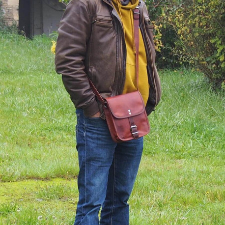Petite sacoche homme en cuir vintage - 1 boucle - S