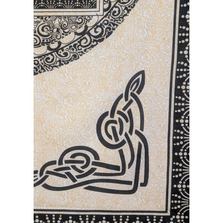 Tenture murale indienne Om noire et beige en coton - 140 x 200 cm