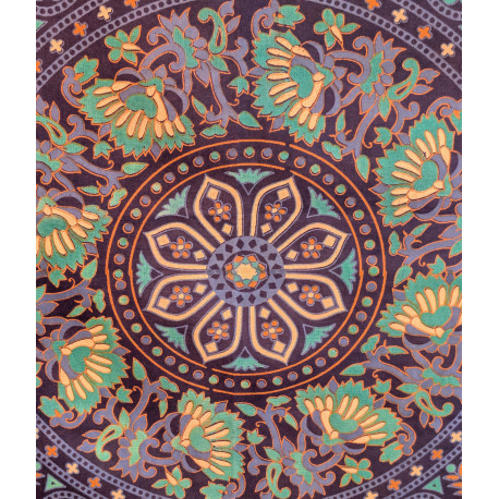 Tenture murale indienne mandala éléphants en coton bleu marine, bleu turquoise et beige - 140 x 200 cm