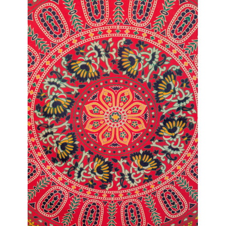 Tenture murale indienne mandala éléphants en coton rouge fuchsia, vert et jaune - 140 x 200 cm