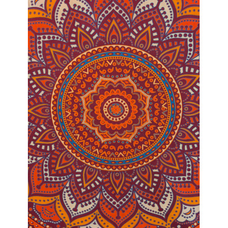 Tenture murale indienne mandala lotus en coton rose fuchsia, orange et violet - 140 x 200 cm