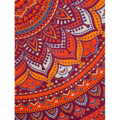 Tenture murale indienne mandala lotus en coton rose fuchsia, orange et violet - 140 x 200 cm