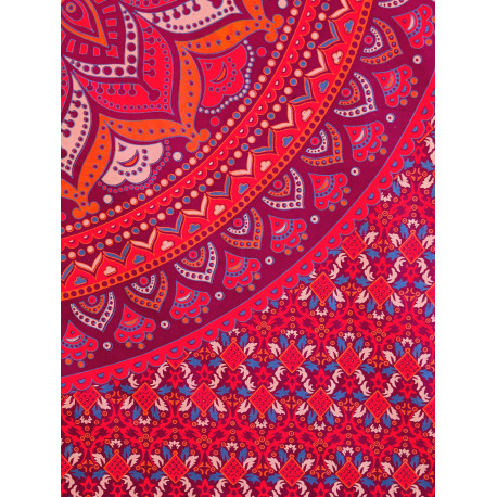 Tenture murale indienne mandala lotus en coton rose fuchsia, orange et violet - 140 x 200 cm
