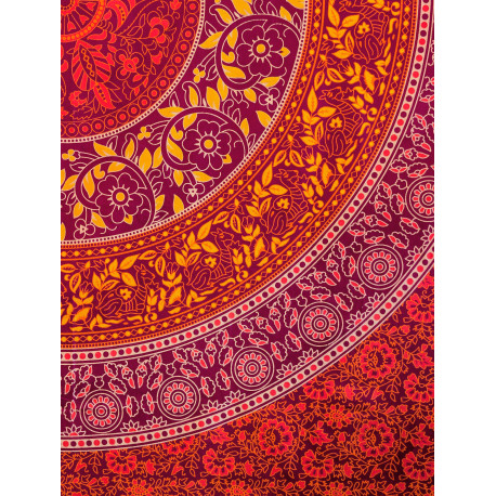 Tenture murale indienne mandala floral cachemire en coton orange, violet prune et jaune - 200 x 240 cm